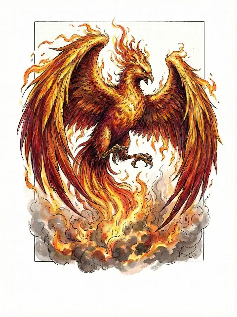 Una fenice che si leva dalle fiamme