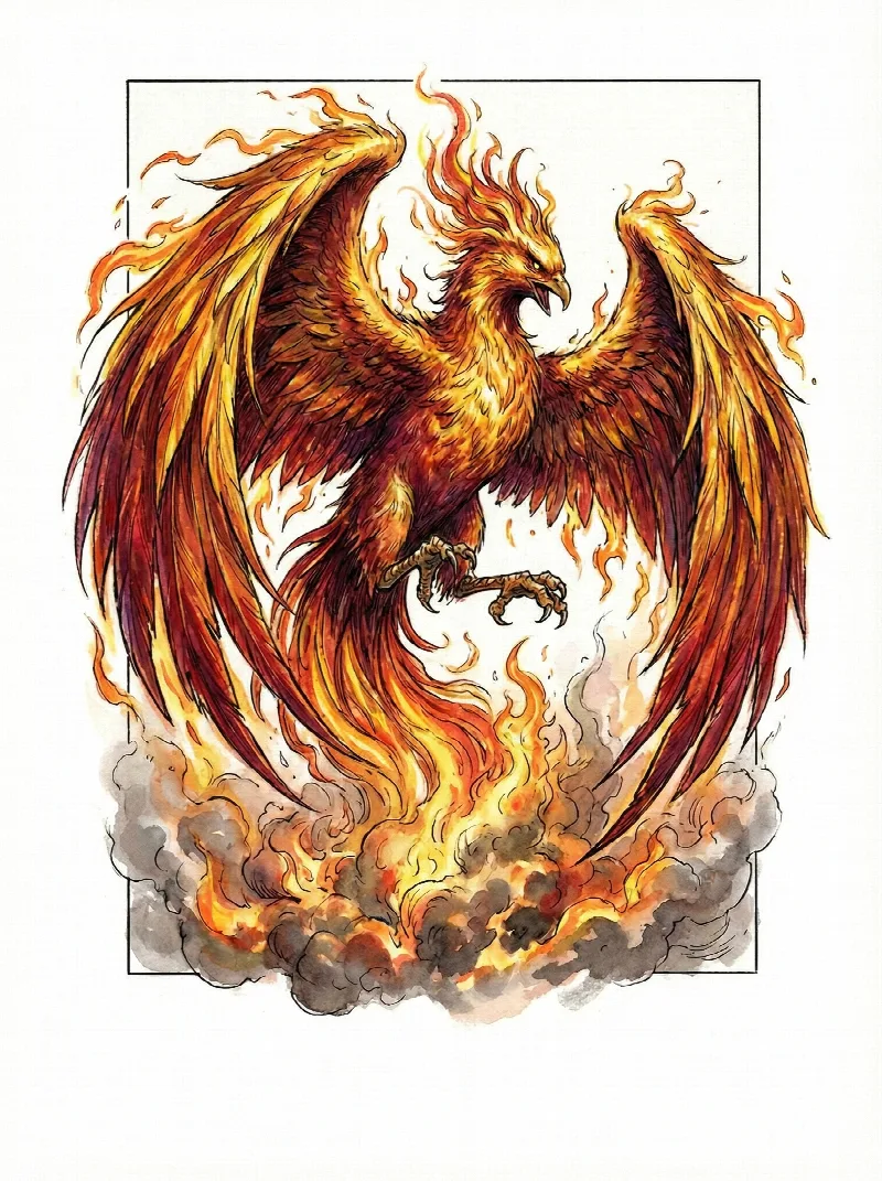 Una fenice che si leva dalle fiamme