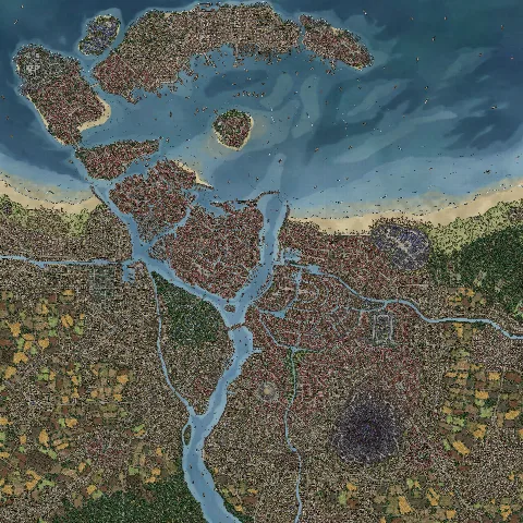 Mappa di Arkanum e della sua costa